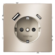 Изображение Розетка встраиваемая VOLTUM S70 Metal с заземлением и защитными шторками 16А с USB А+С (платина)